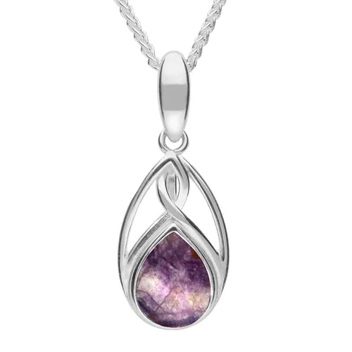 Derbyshire Blue John Sterling Silver Curve Teardrop Necklace