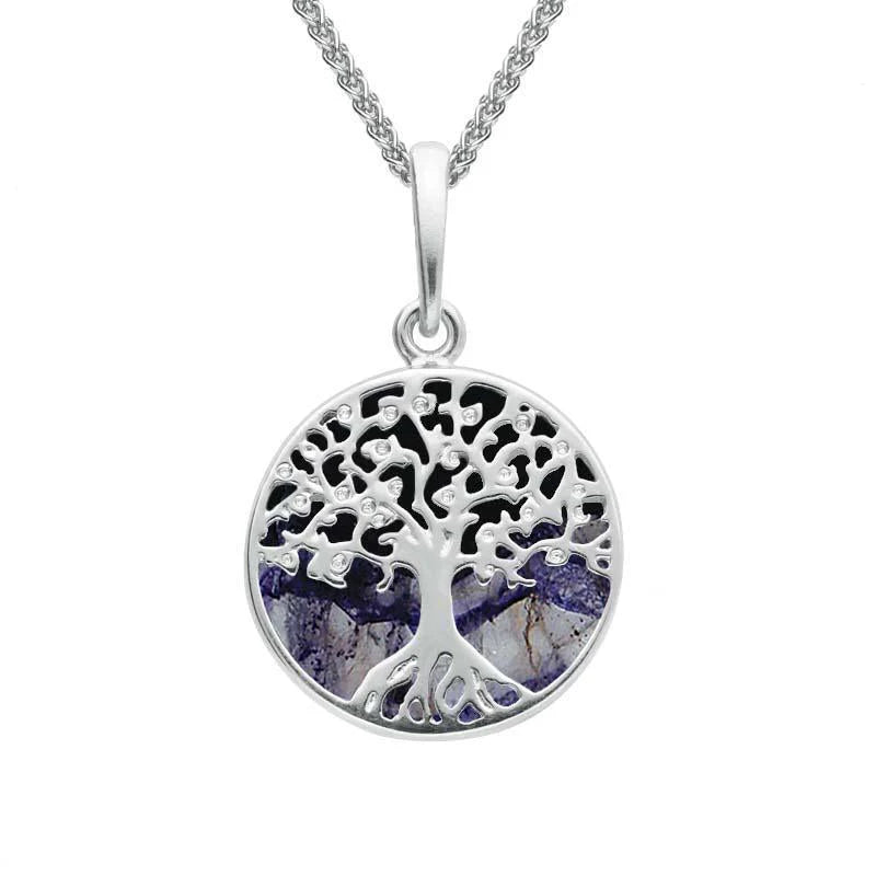 Sterling Silver Derbyshire Blue John Tree of Life Pendant & Chain