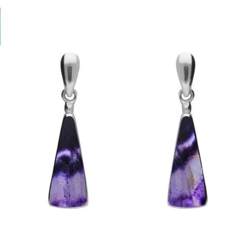 Derbyshire Blue John Sterling Silver Triangle Long Drop Earrings