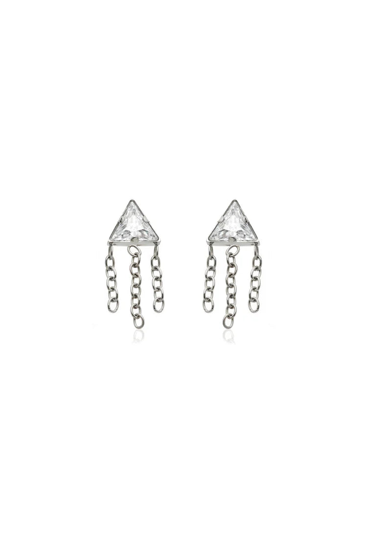 Tish Lyon Labret Titanium Triangle Top and Three Strand Drop Earrings