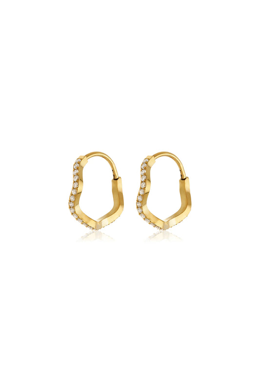 Tish Lyon Yellow Gold PVD Titanium Crystal Wavy Hoop Earrings
