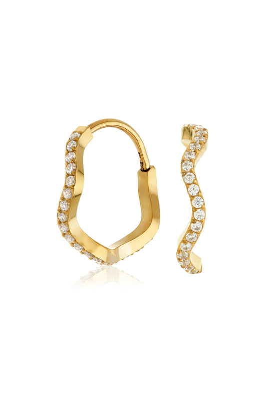 Tish Lyon Yellow Gold PVD Titanium Crystal Wavy Hoop Earrings