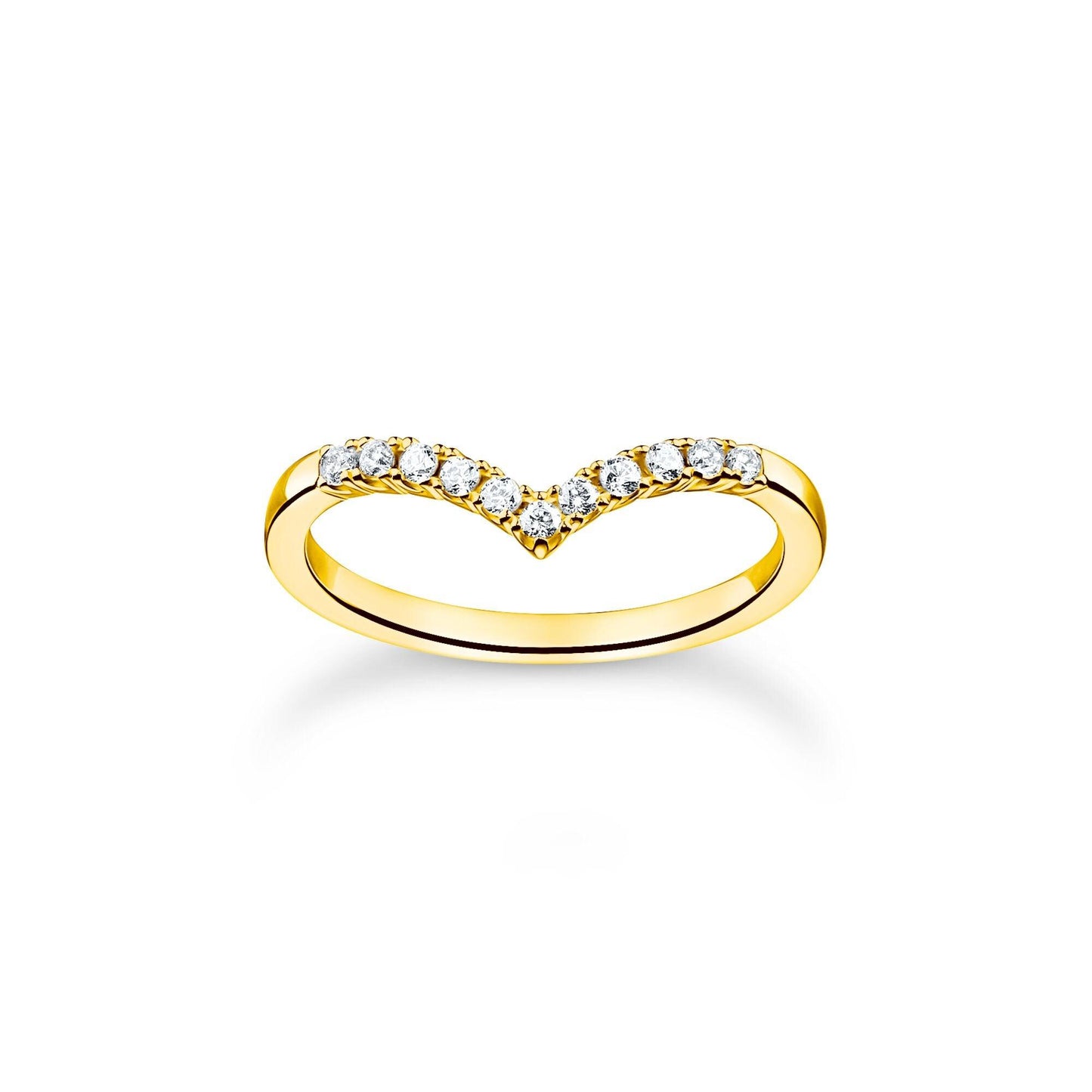 Thomas Sabo Yellow Gold Plated Cubic Zirconia Wishbone Ring TR2394-414-14