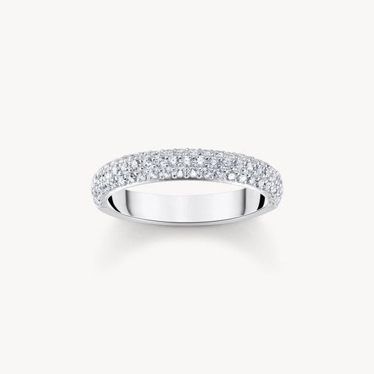 Thomas Sabo Sterling Silver Three Row White Cubic Zirconia Half Hoop Band Size 52 TR2462-051-14