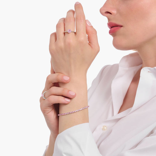 Thomas Sabo Sterling Silver Pink Cubic Zirconia Ring Size 54 TR2474-051-9