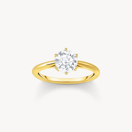 Thomas Sabo Yellow Gold Plated 6 Claw Cubic Zirconia Ring Size 56 TR2474-414-14