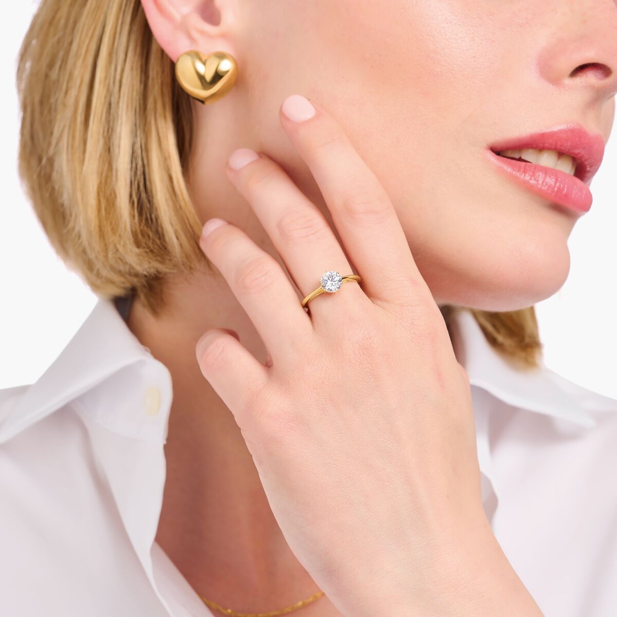 Thomas Sabo Yellow Gold Plated 6 Claw Cubic Zirconia Ring Size 52 TR2474-414-14