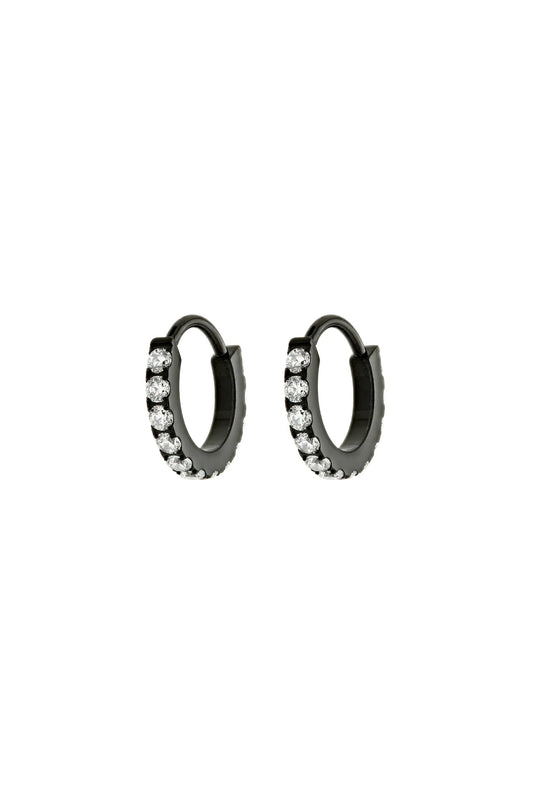 Tish Lyon Black Rhodium Titanium Crystal 8mm Hoop Earrings