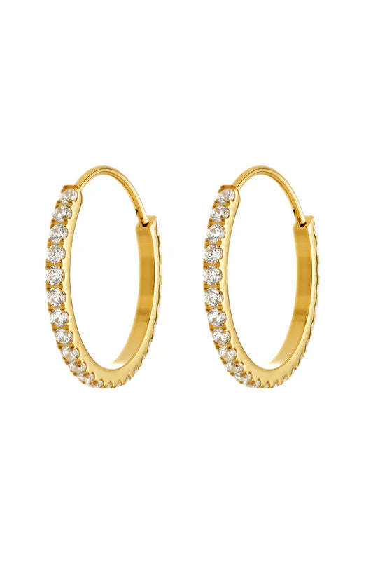 Tish Lyon Yellow Gold PVD Titanium Crystal Hoop Earrings 18mm Large