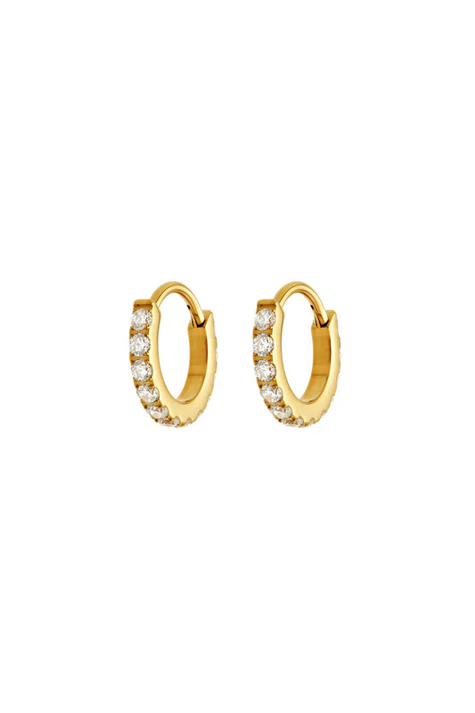Tish Lyon Yellow Gold PVD Titanium Crystal Hoop Earrings 8mm Small