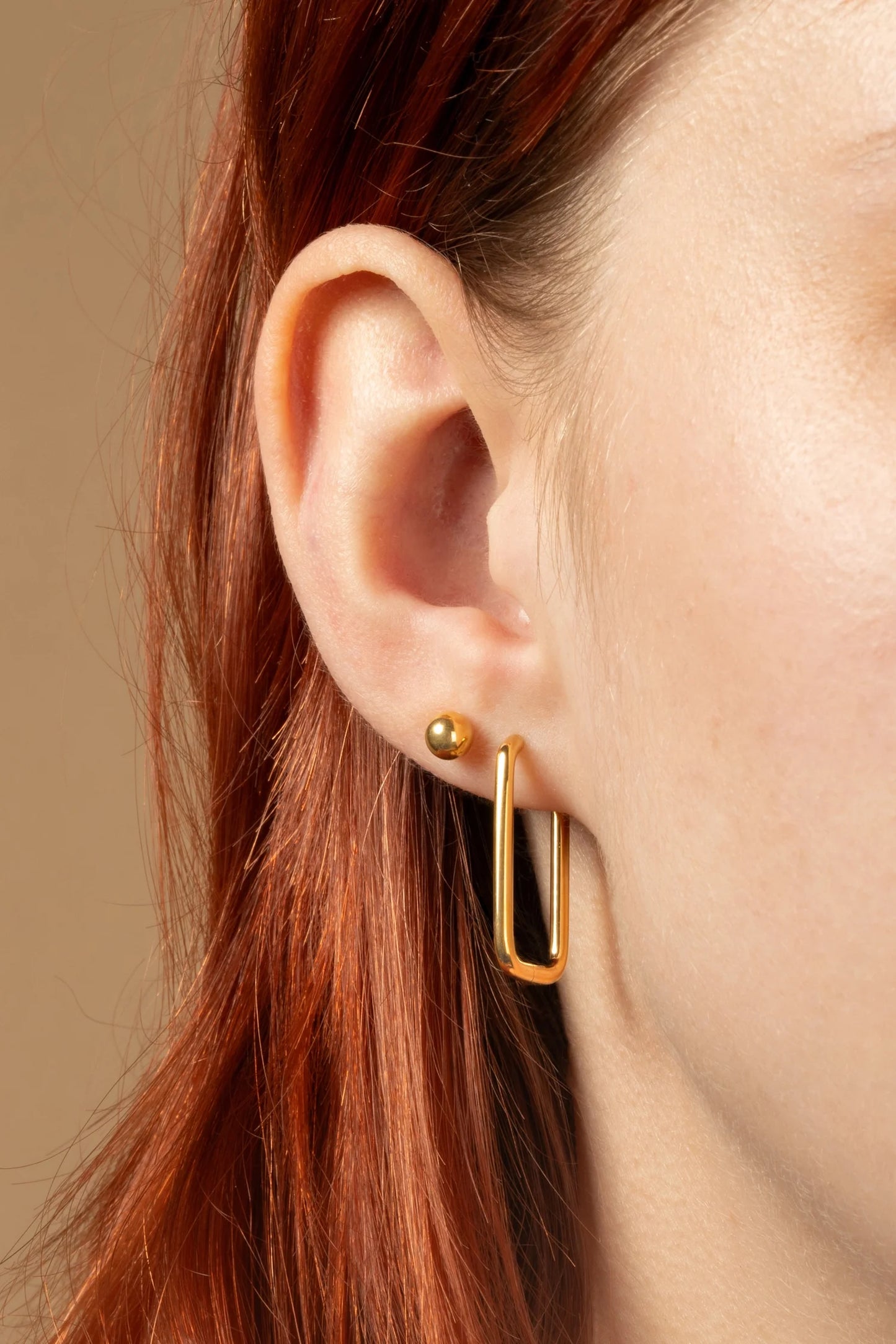 Tish Lyon Yellow Gold PVD Titanium Slim Rectangular Hoop Earrings
