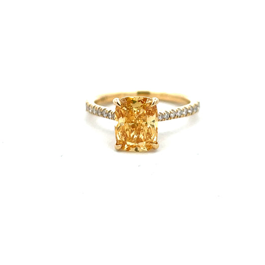 18ct Yellow Gold Laboratory Grown Fancy Vivid Yellow Cushion Diamond Ring Size M