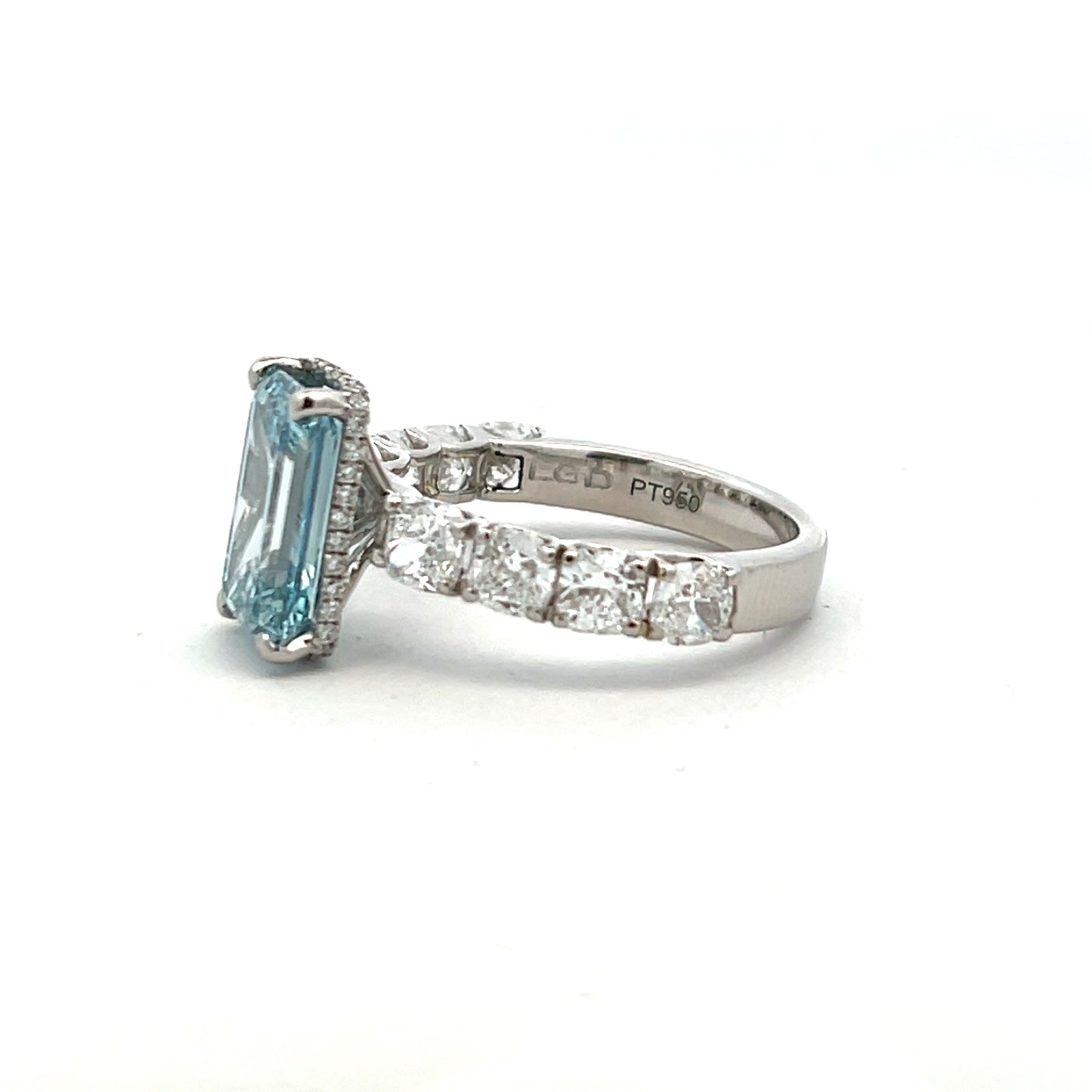 Platinum Laboratory Grown Fancy Intense Blue Emerald Cut Diamond with Laboratory Grown Diamond Shoulders Size R