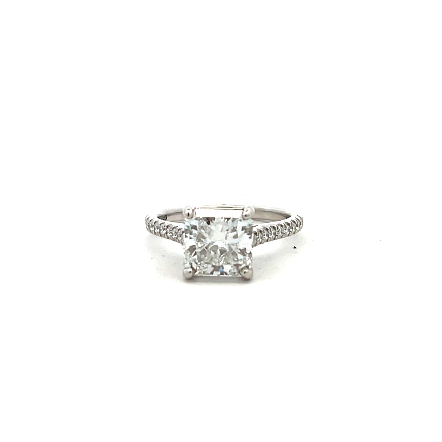 Platinum Laboratory Grown Radiant Cut Diamond Ring with Laboratory Grown Diamond Shoulders Size M