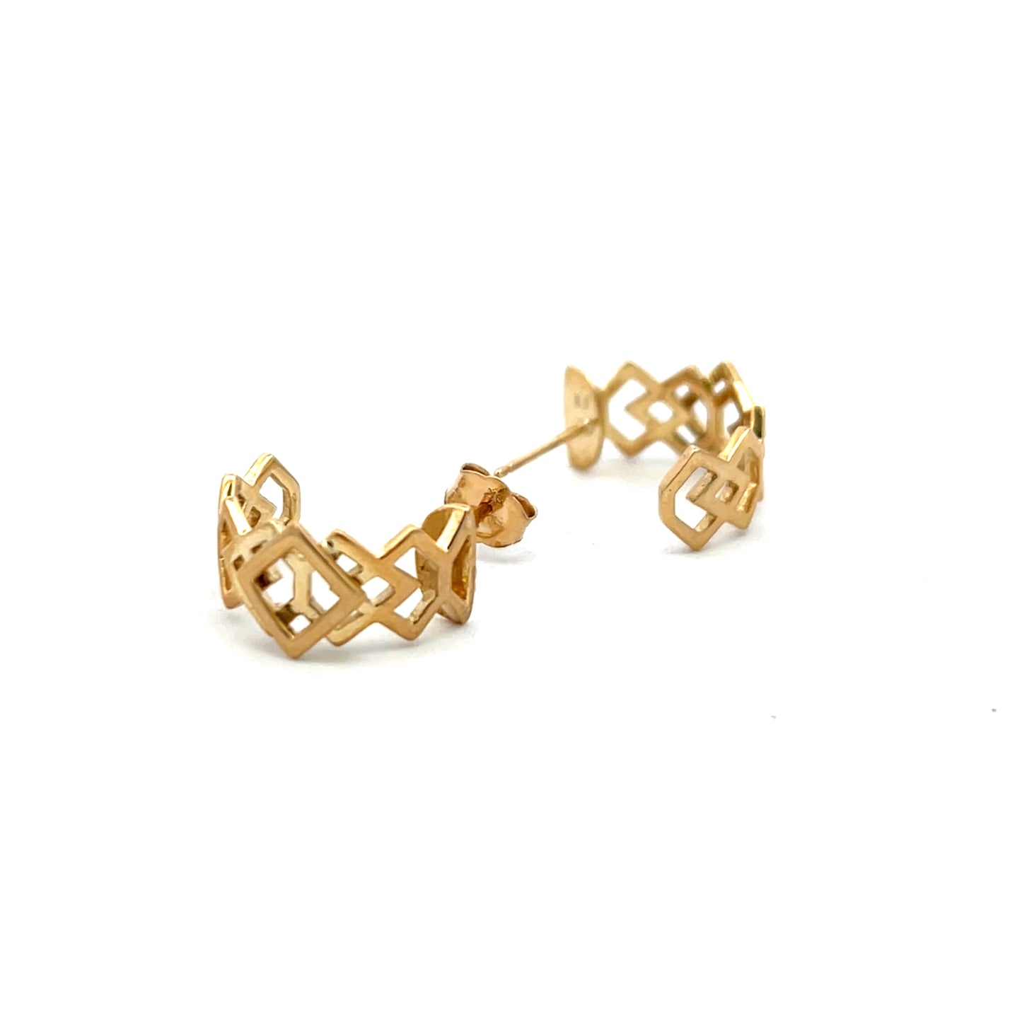 9ct Yellow Gold Open Squares Half Hoop Earrings