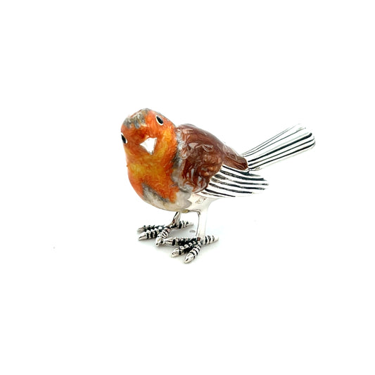 Saturno Robin Tail Up Sterling Silver Figurine