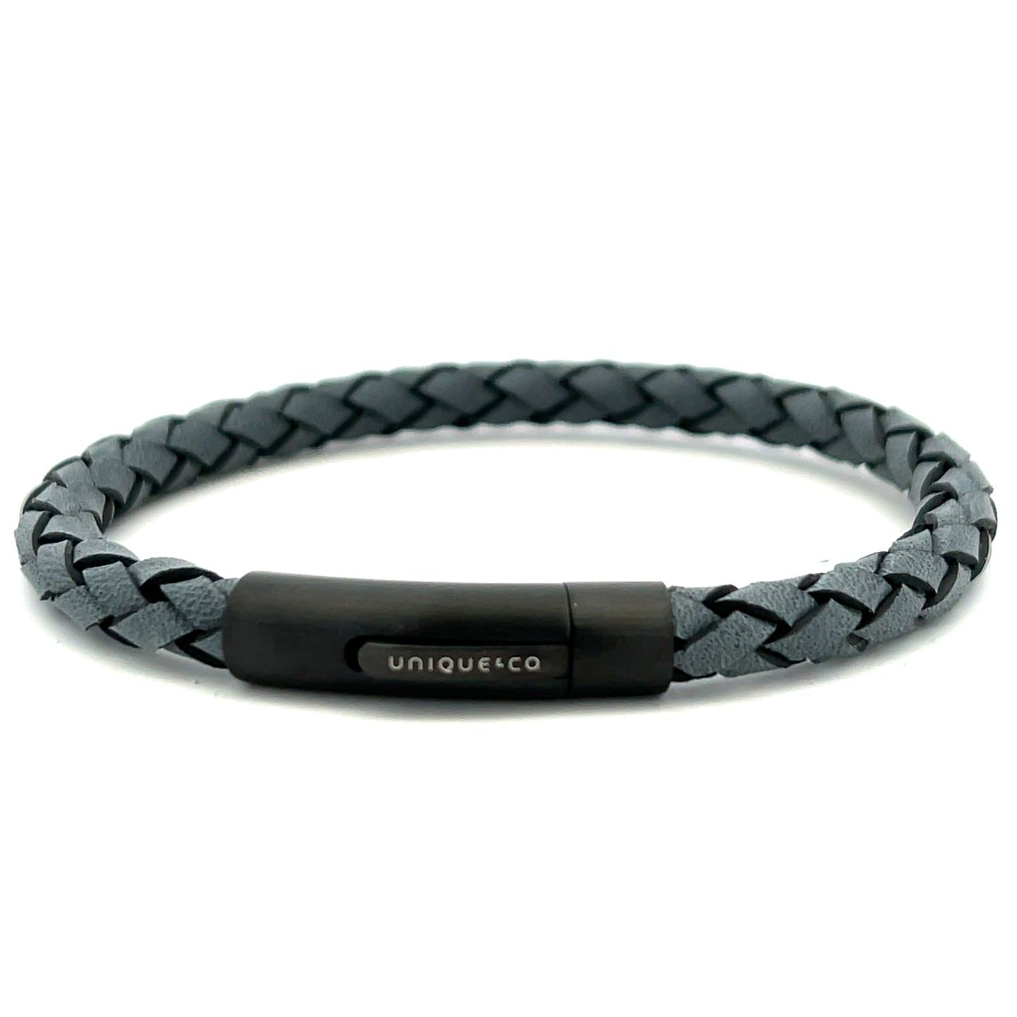 Unique & Co Antique Blue Leather Plait Bracelet 21cm