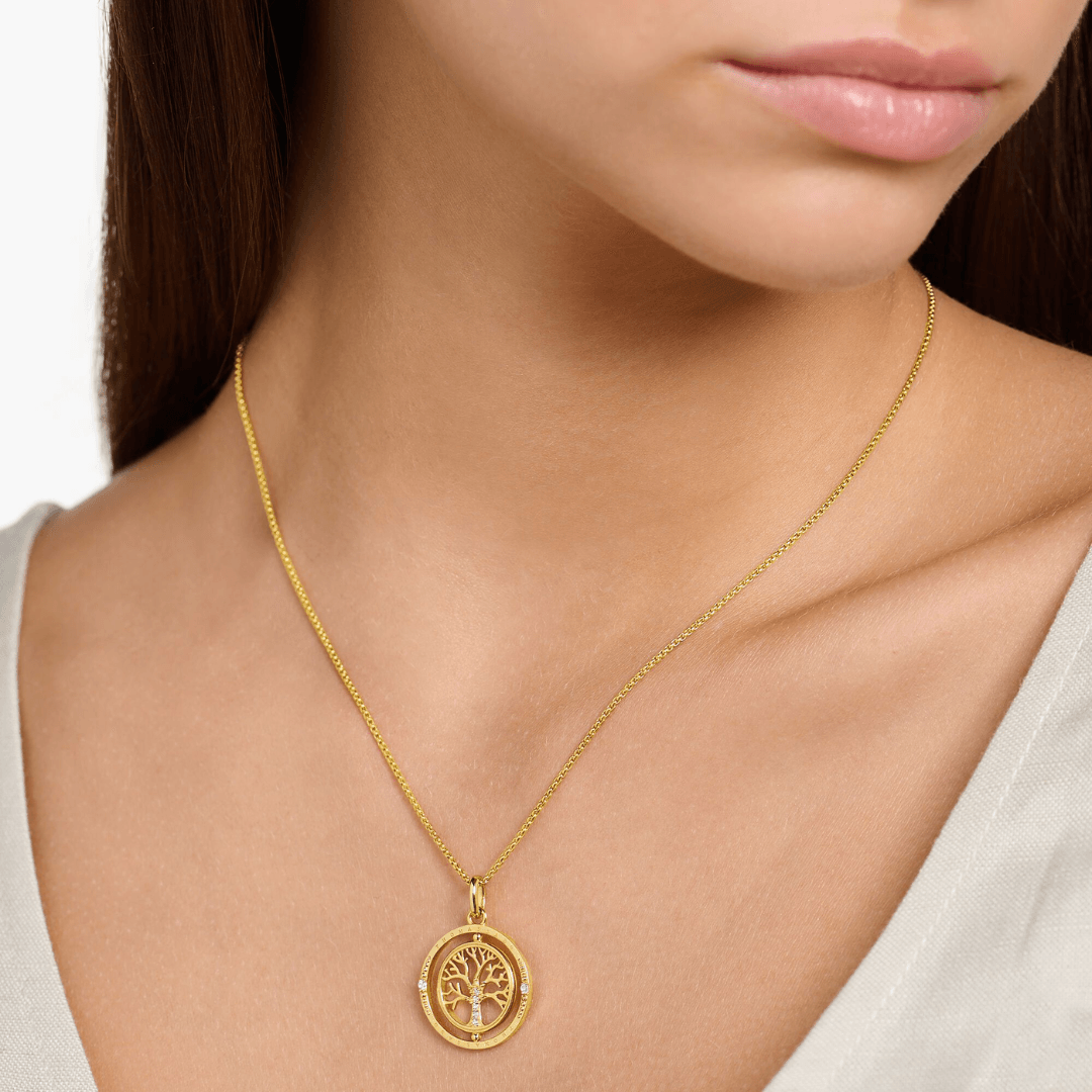 Thomas Sabo Yellow Gold Plated Cubic Zirconia Tree of Life Spinning Necklace KE2148-414-14