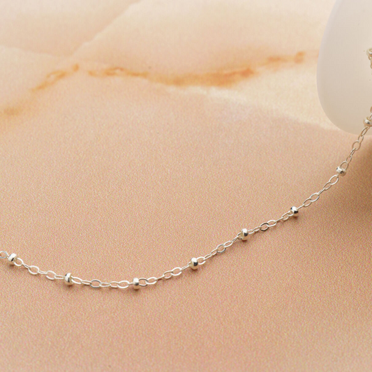 Silver Cable Chain With 2mm Beads Permanent Bracelet