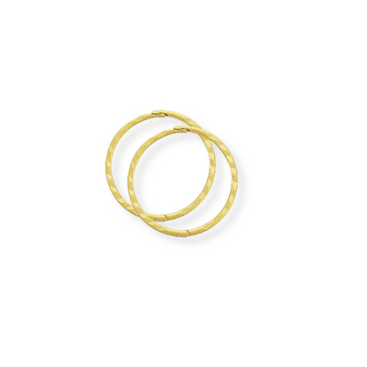 9ct Yellow Gold 14mm Diamond Cut Sleeper Hoop Earrings