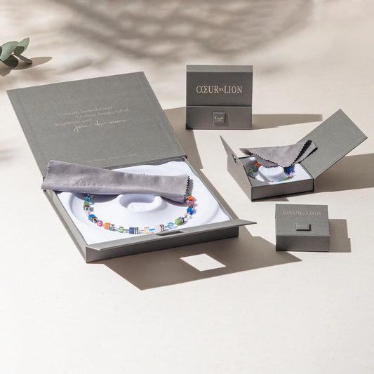 Coeur De Lion GeoCube Iconic Purple and Blue Rose Gold Plated Drop Earrings