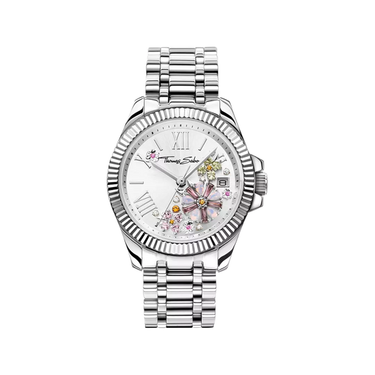 Thomas Sabo Stainless Steel Bracelet Cubic Zirconia Multi Flower Dial Watch WA0381-201-201
