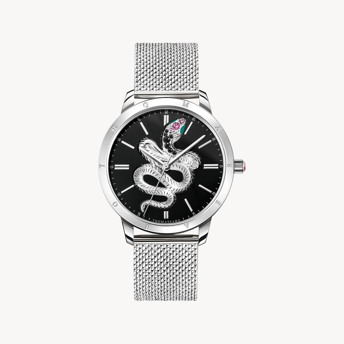 Thomas Sabo 33mm Steel Case and Mesh Bracelet Black 3D Snake Dial Watch WA0383-201-203
