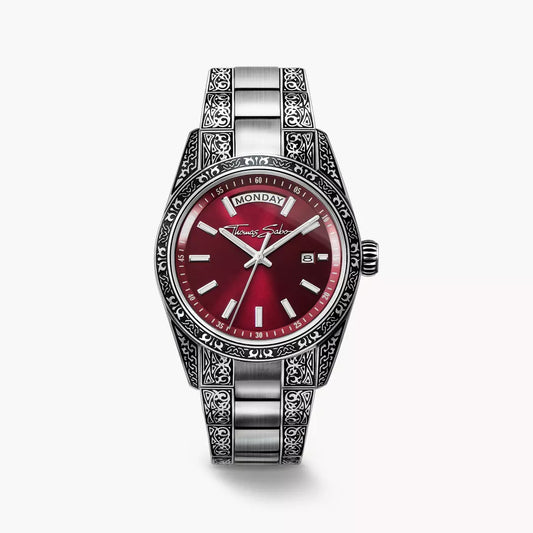 Thomas Sabo Rebel Revive 36mm Dark Red Dial Bracelet Watch WA0425-201-201