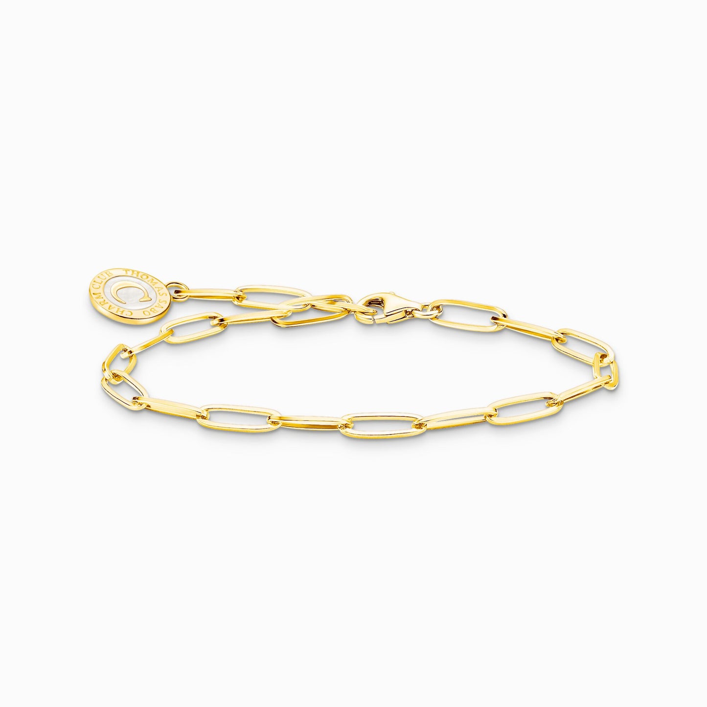 Thomas Sabo Yellow Gold Plated Oval Charm Bracelet with white Charmista Coin X0286-427-39 17cm