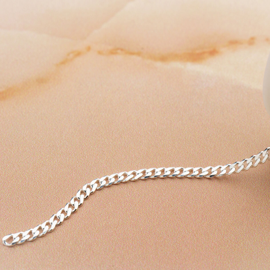 Sterling Silver Flat Solid Curb Permanent Bracelet