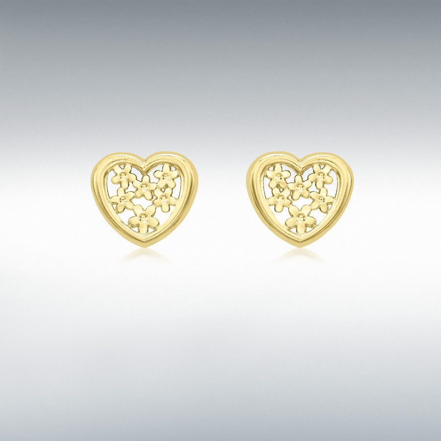 9ct Yellow Gold 8x7mm Flower Heart Stud Earrings
