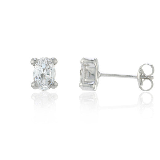 9ct White Gold Oval Cubic Zirconia Claw Set Earring