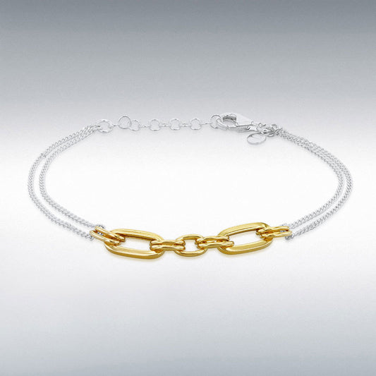 Sterling Silver and Gold Plated Paper Links Two Strand Bracelet