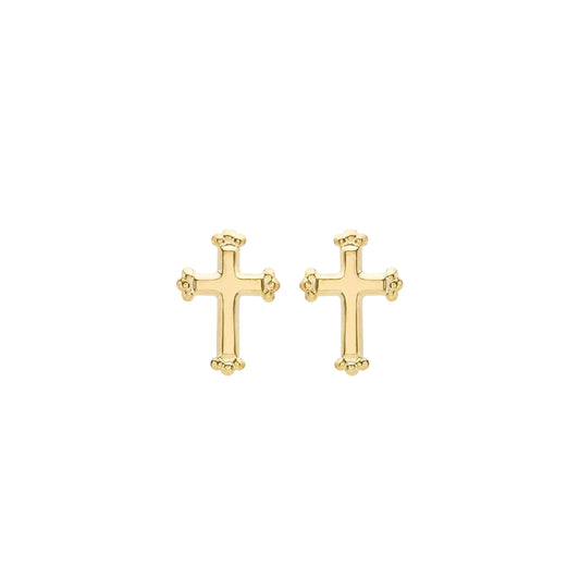 9ct Yellow Gold 8x10mm Cross Stud Earrings
