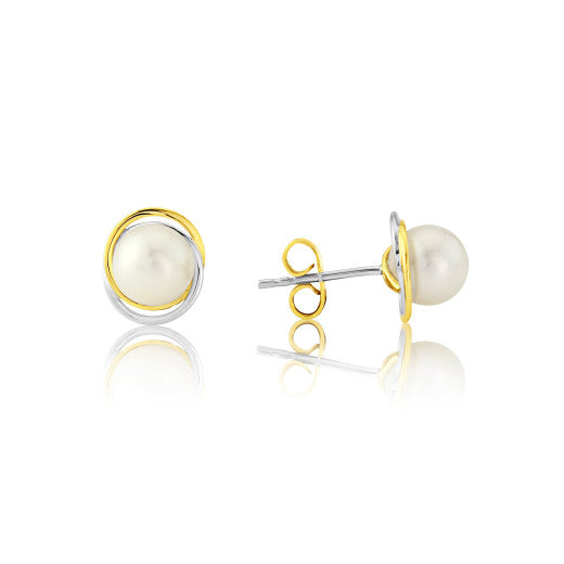 9ct Yellow and White Gold Cultured Pearl Stud Earrings