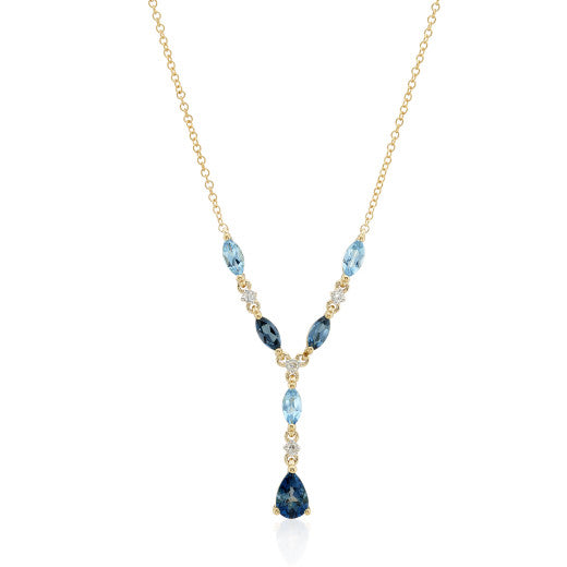 9ct Yellow Gold Diamond & Blue Topaz 'Y' Shape Necklace