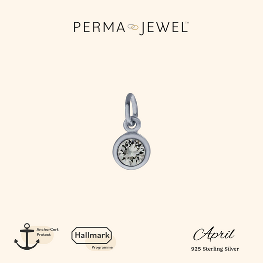 Permanent Sterling Silver Round White April Birthstone Cubic Zirconia Charm for Perma Bracelet