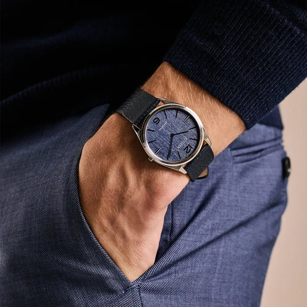 Citizen Stainless Steel Round Blue Stiletto Leather Strap Watch AR3120-08L