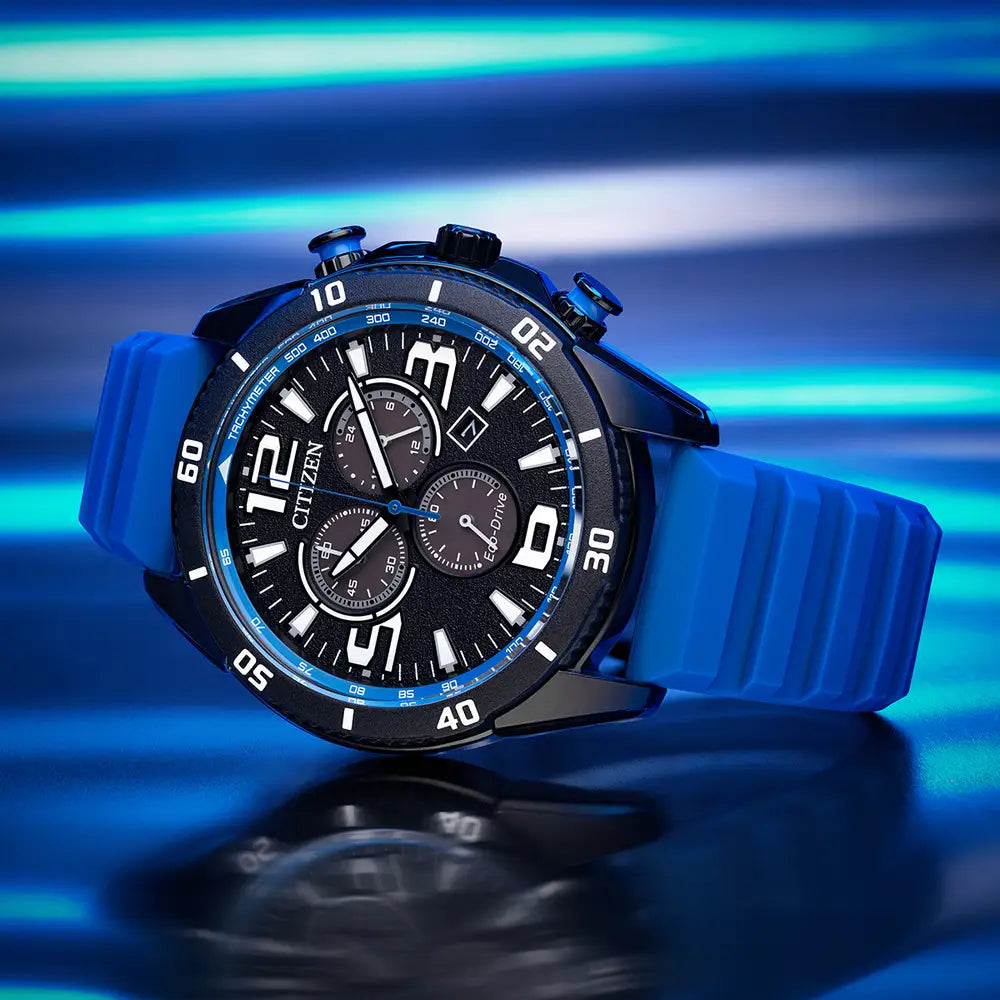Citizen Blue Black 100M Sport Chronograph Blue Strap Watch AT2586-05E