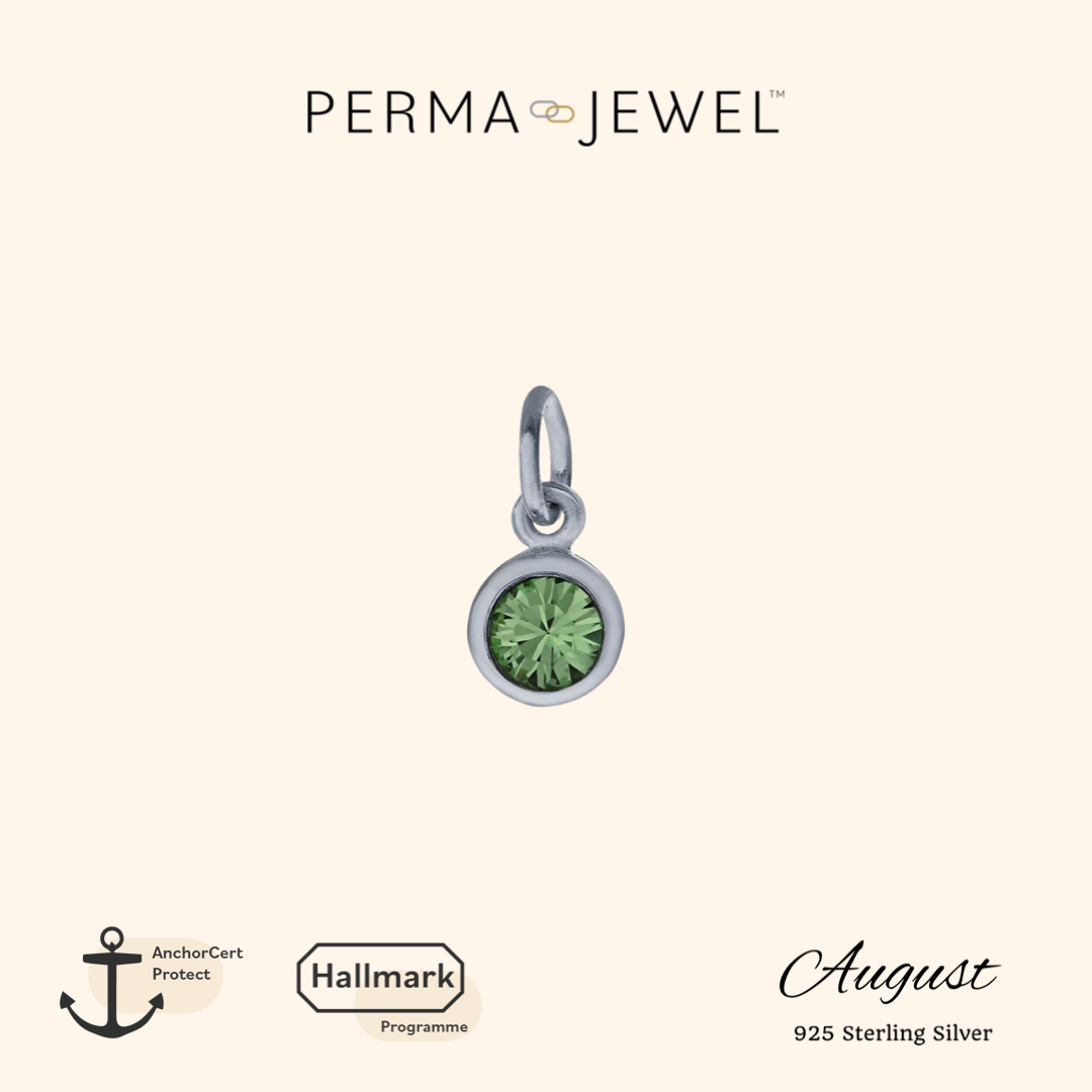 Permanent Sterling Silver Round Green August Birthstone Cubic Zirconia Charm for Perma Bracelet