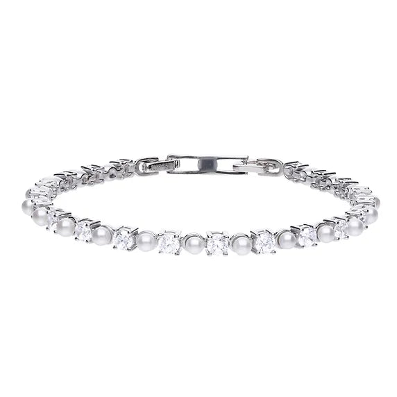 Diamonfire Pearl and Cubic Zirconia Tennis Bracelet B5302