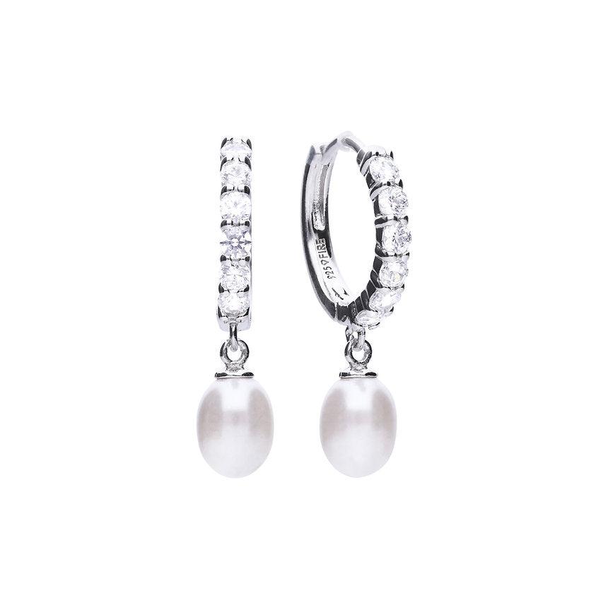 Diamonfire Cubic Zirconia Hoop With Pearl Drop Earrings E5898