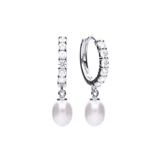 Diamonfire Cubic Zirconia Hoop With Pearl Drop Earrings E5898