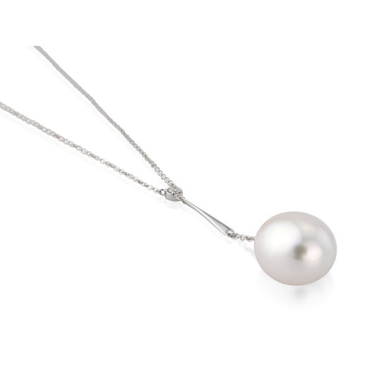 9ct White Gold Oval Freshwater Cultured Pearl and Diamond Necklace