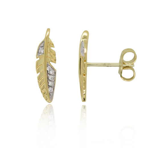 9ct Yellow Gold & Diamond Feather Earrings