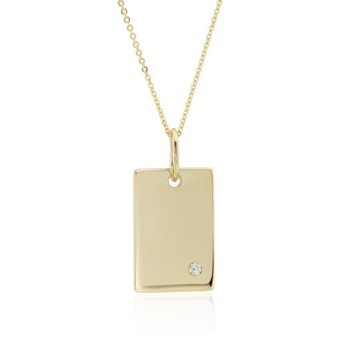 9ct Yellow Gold Diamond Engraving Tag Pendant Necklace
