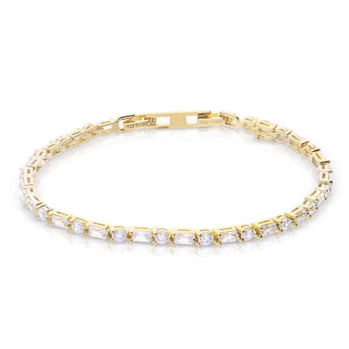 Diamonfire Yellow Gold Plated Cubic Zirconia Brilliant and Baguette Cut Bracelet