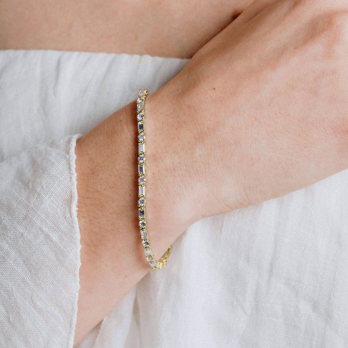Diamonfire Yellow Gold Plated Cubic Zirconia Brilliant and Baguette Cut Bracelet