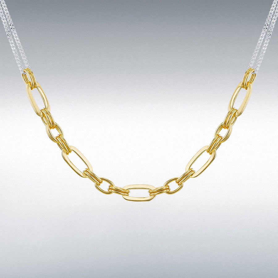 Sterling Silver and Yellow Gold Plated Paperlink and Two Strand Necklace