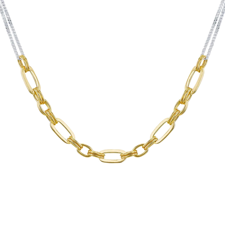 Sterling Silver and Yellow Gold Plated Paperlink and Two Strand Necklace